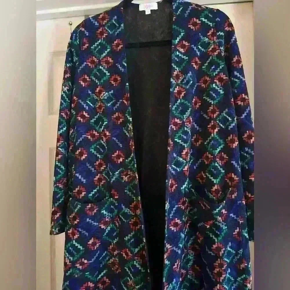 LuLaRoe Duster Long Cardigan Size Small Open Front Colorful Geometric Chore - Picture 7 of 7